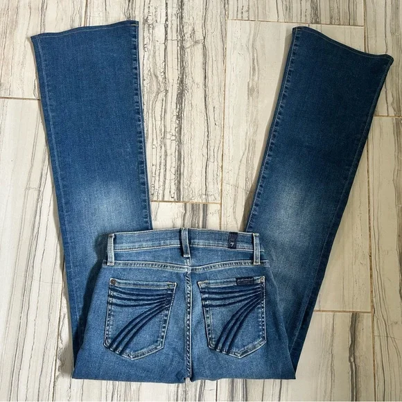 7 For All Mankind Dojo Tailorless Bootcut Flare Jean w/ Embroidered Back Pockets - Picture 2 of 16